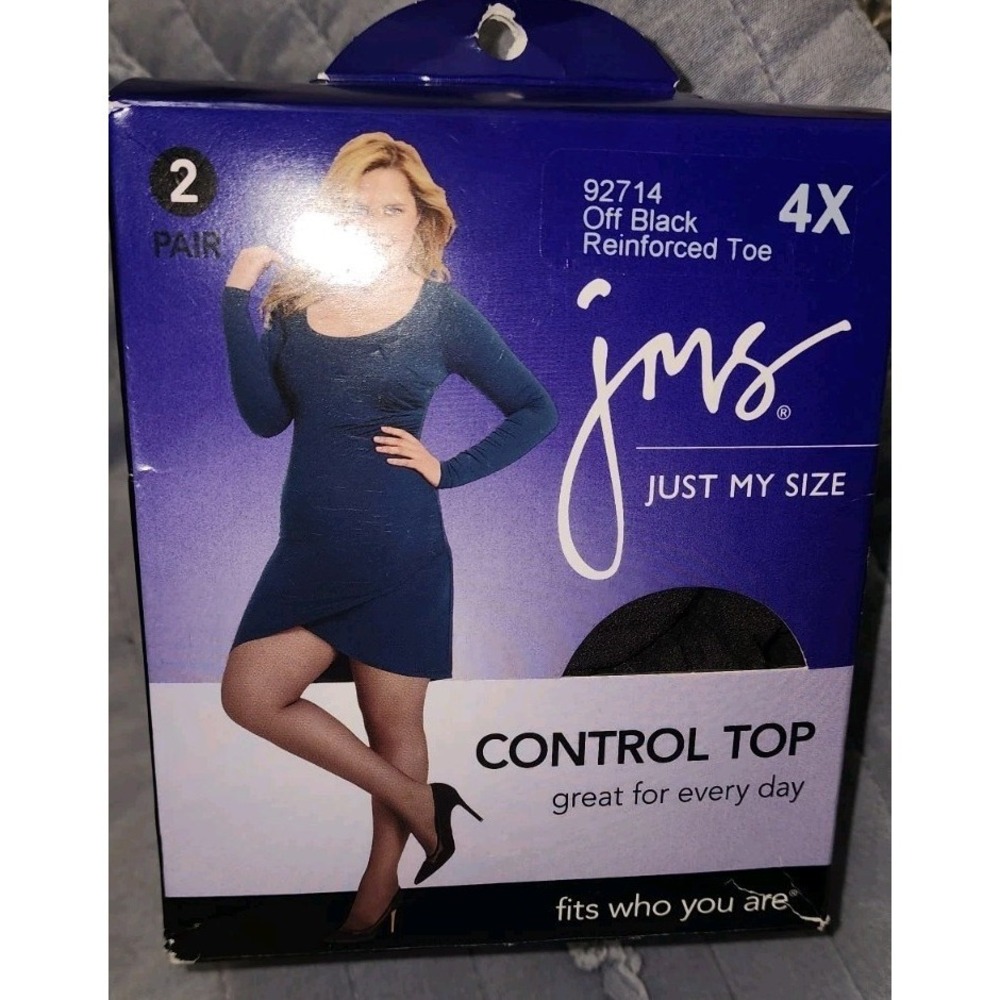 Women's JMS Just My Size Control Top Reinforced Toe Off Black 4X 2 Pairs Nylon